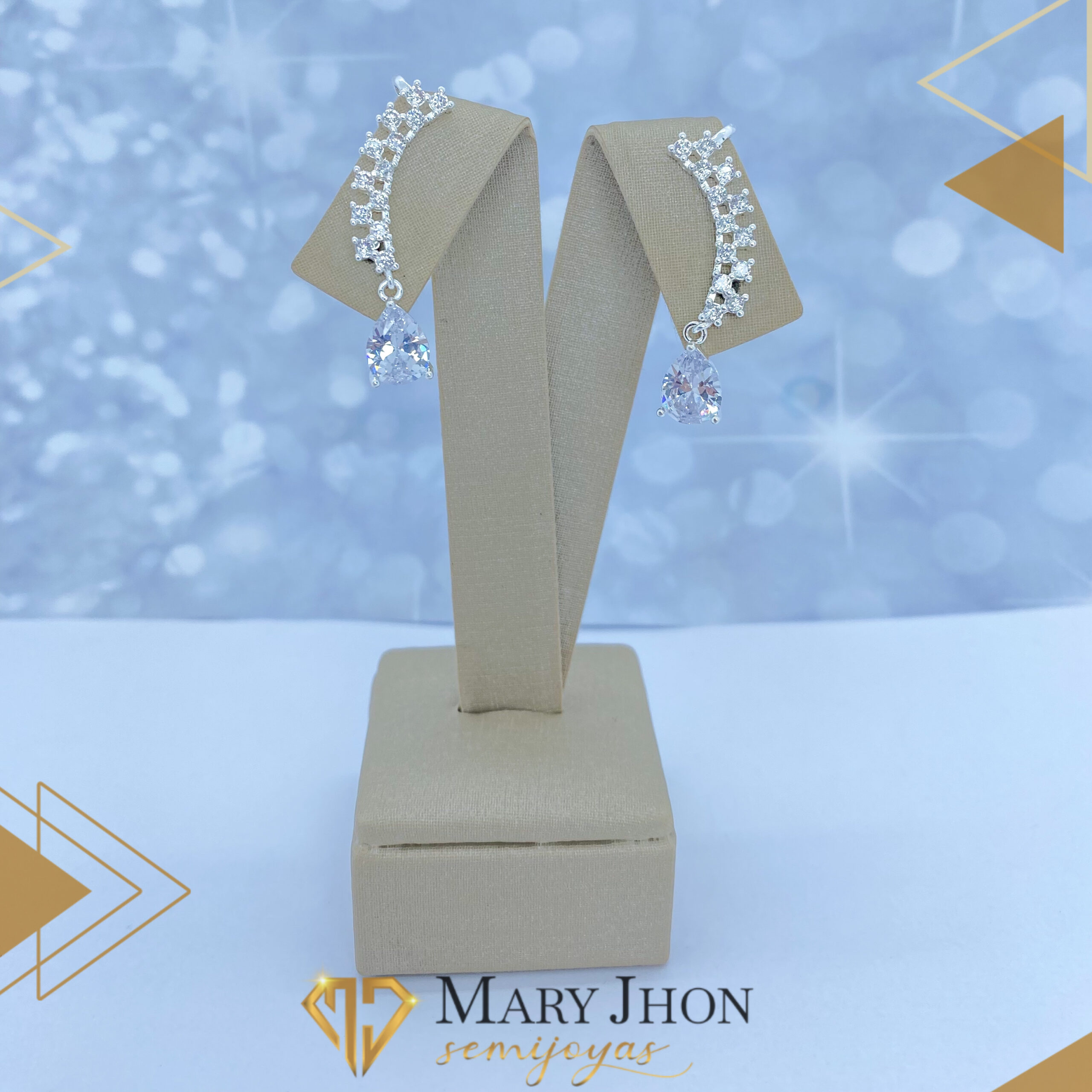 Aro Ear Hook Gota Cristal Plata