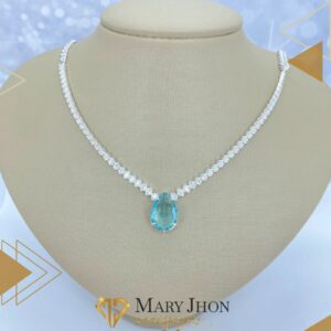CADENA GOTA LUJO CELESTE PLATA