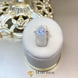 Anillo Gota Cristales Plata