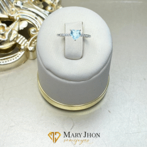 Anillo Corazón Celeste Plata
