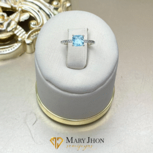 Anillo Cuadrado Celeste Plata