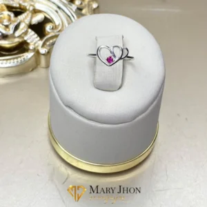 Anillo Corazón Liso Rubí Plata