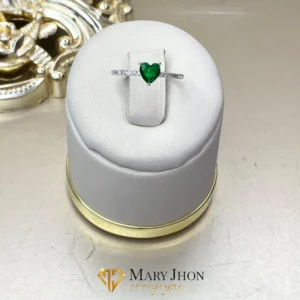Anillo Corazón Esmeralda Plata