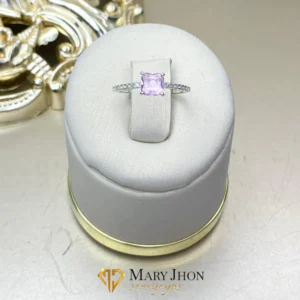 Anillo Cuadrado Rosa Plata