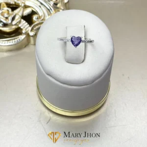 Anillo Corazón Morado Plata