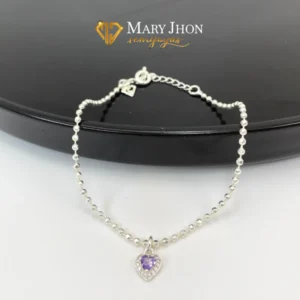 Pulsera Corazon Morado Plata
